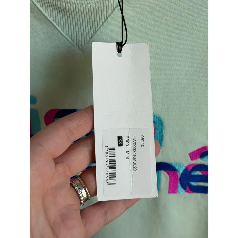 Maison Kitsuné Neon Line Typo Embroidery Sweatshirt Light Green Women's XS NWT